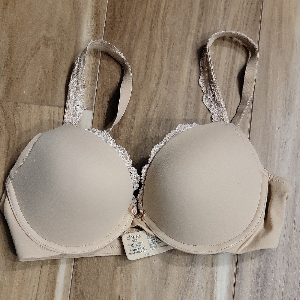 Soma Embrceable Push Up Lace Trim Beige Nude 34B Bra